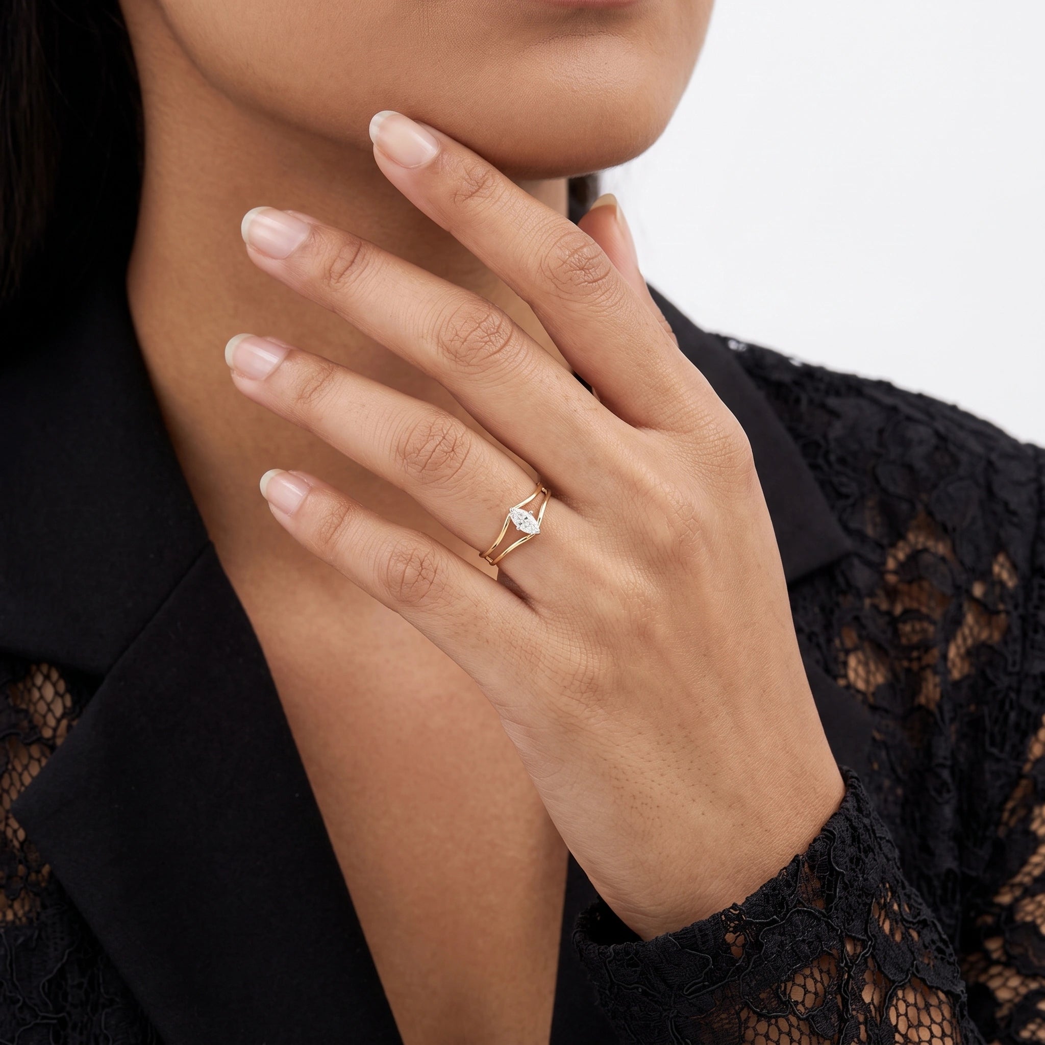 Gold Marquise Split Ring