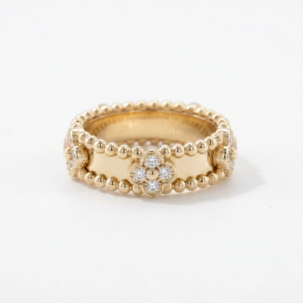 Gold Clover Beaded Band Ring