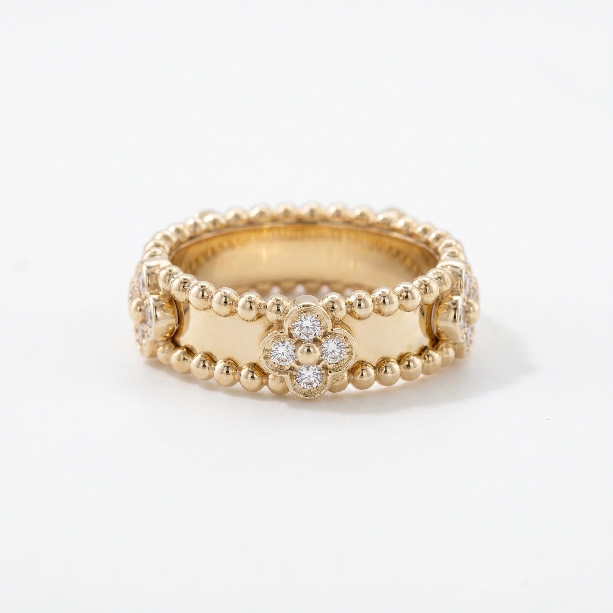 Gold Clover Beaded Band Ring