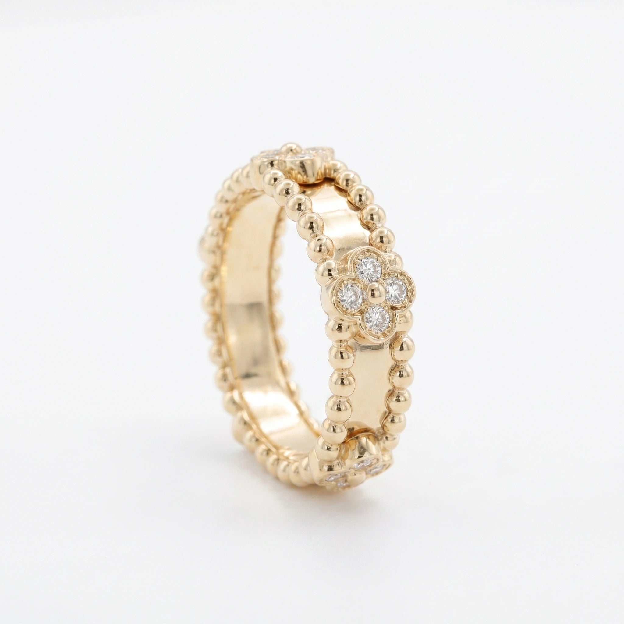 Gold Clover Beaded Band Ring