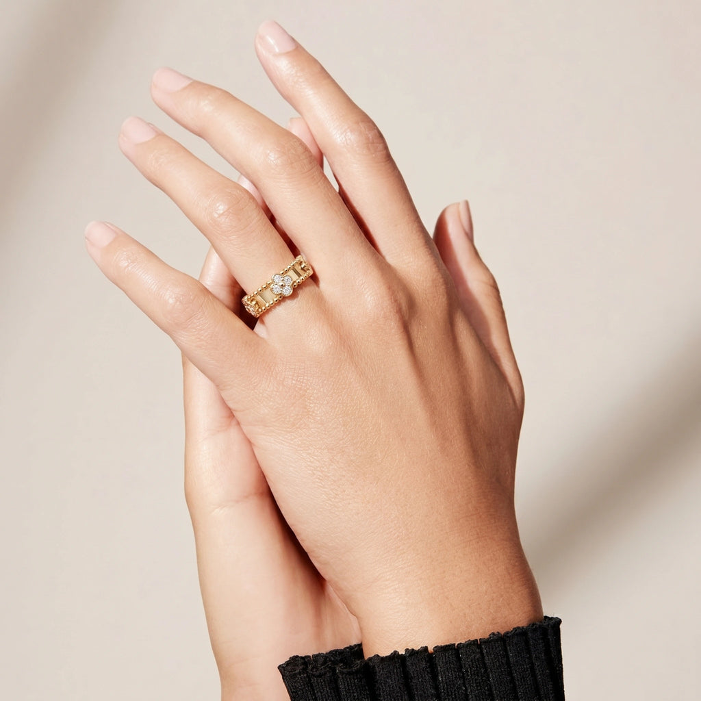 Gold Clover Beaded Band Ring