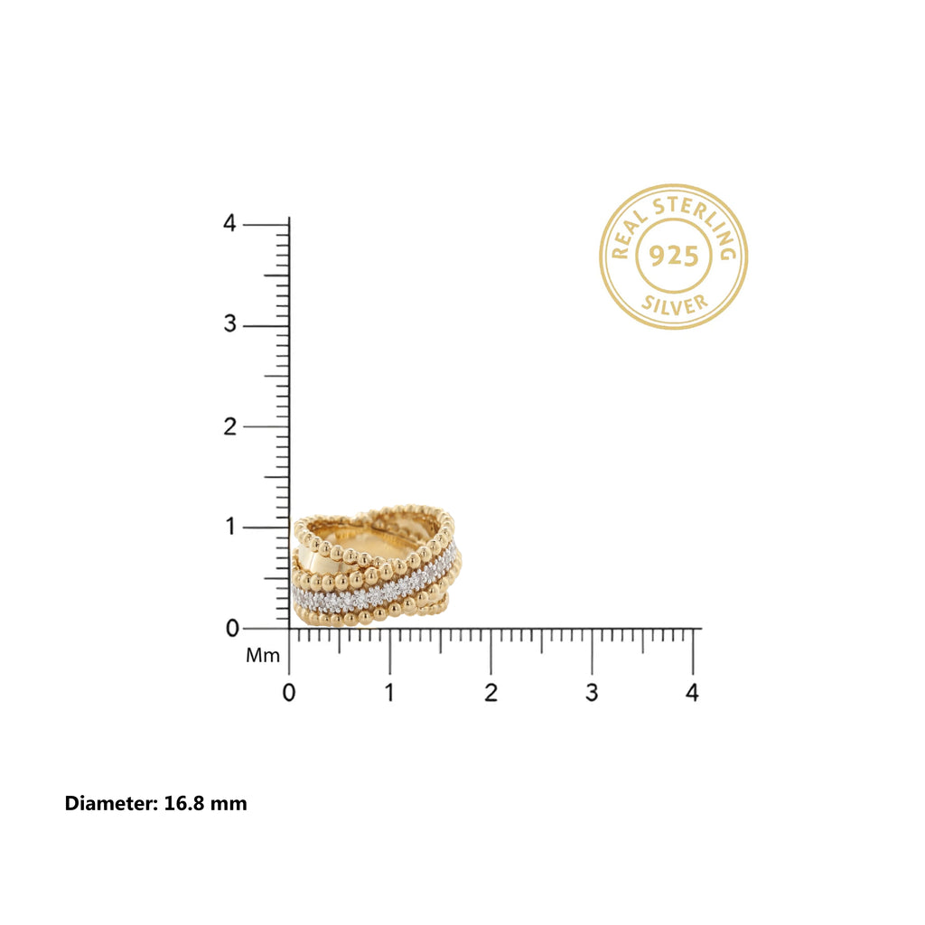 Gold Beaded Crisscross Ring