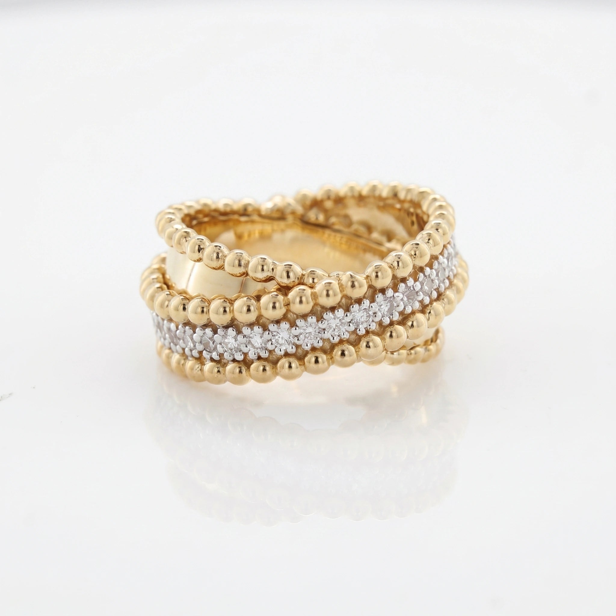 Gold Beaded Crisscross Ring