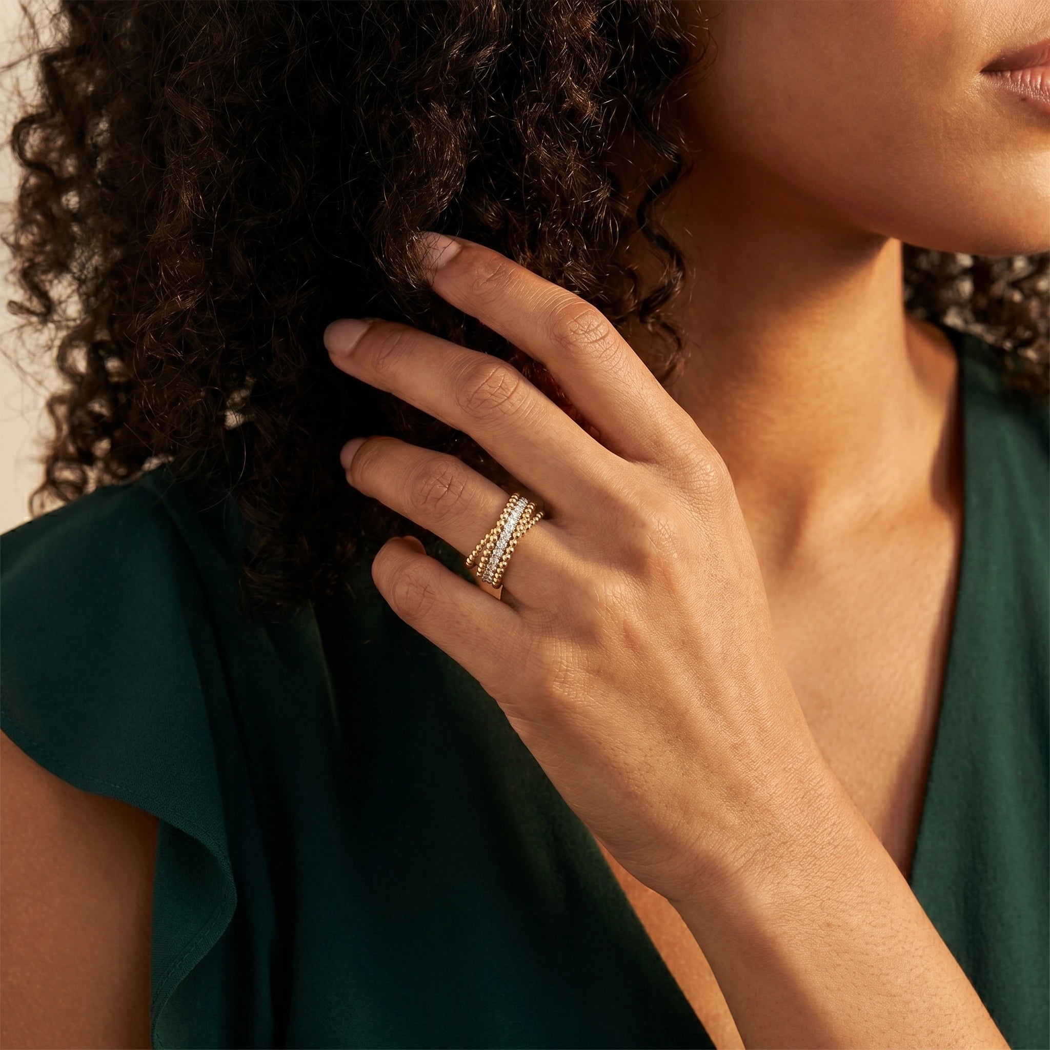 Gold Beaded Crisscross Ring