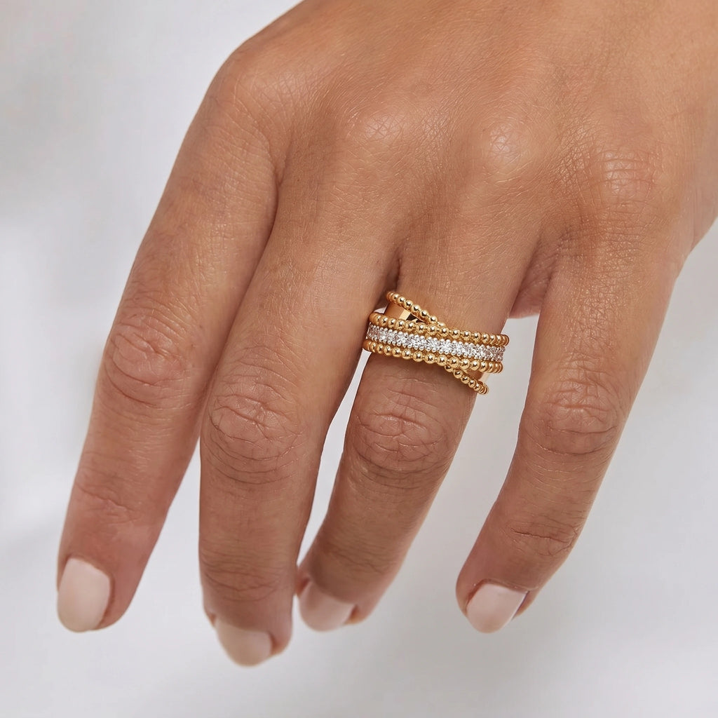 Gold Beaded Crisscross Ring