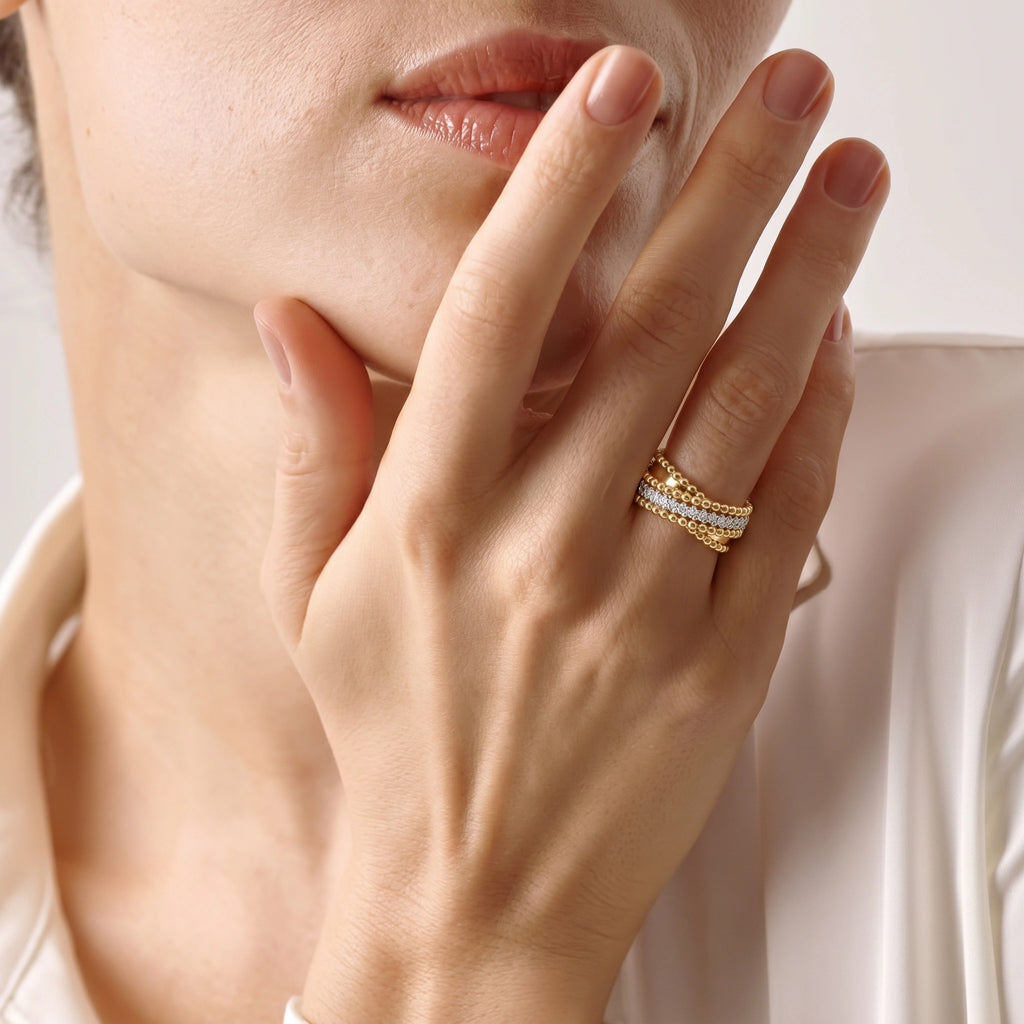 Gold Beaded Crisscross Ring
