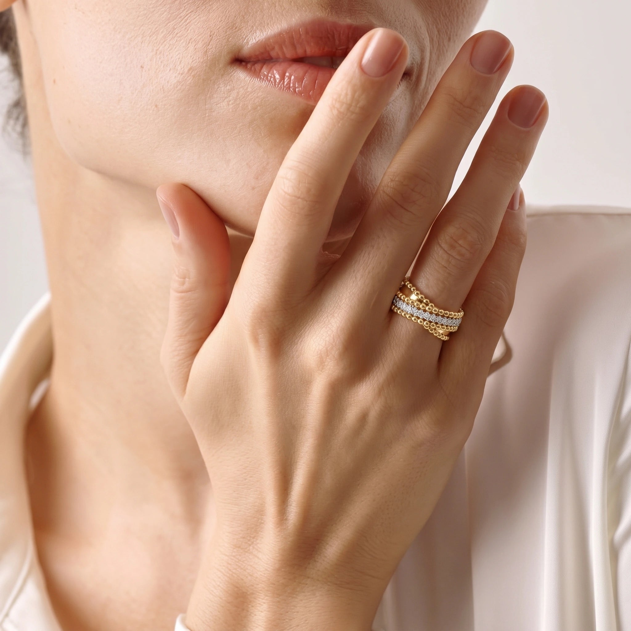 Gold Beaded Crisscross Ring
