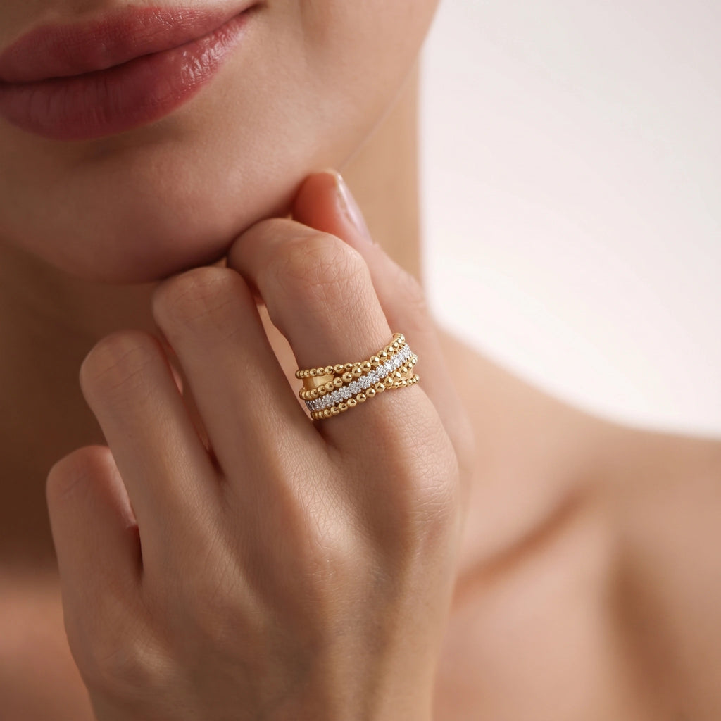 Gold Beaded Crisscross Ring