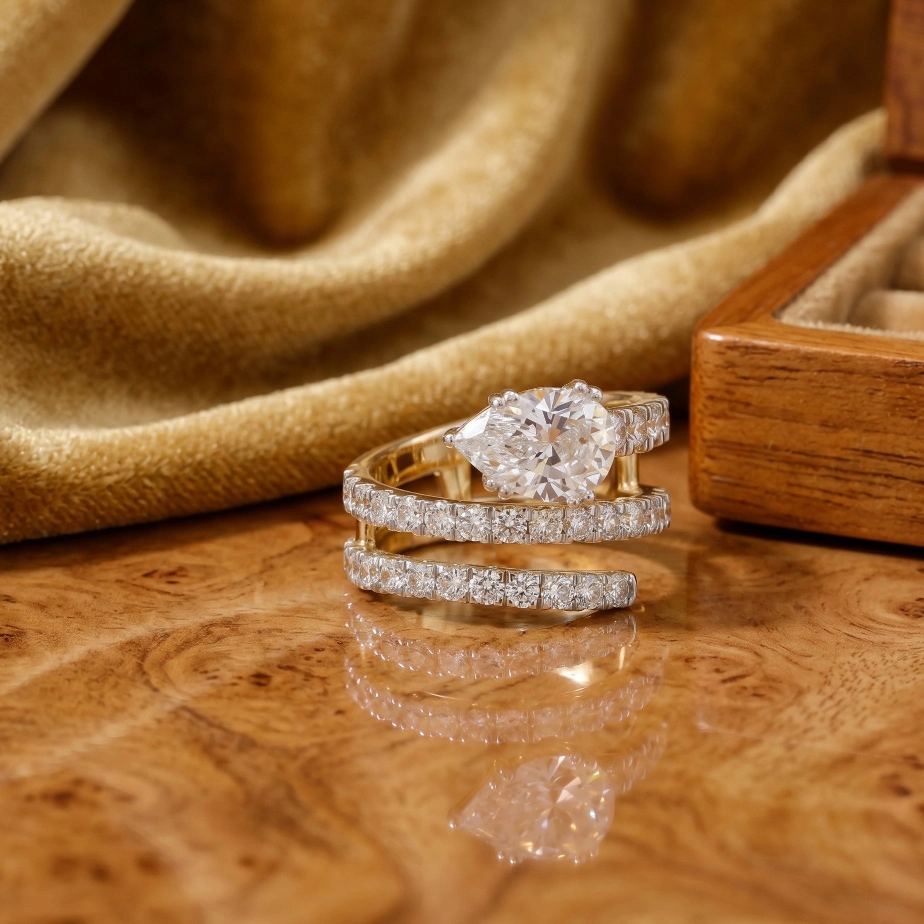 Gold Triple Wrap Pear Ring