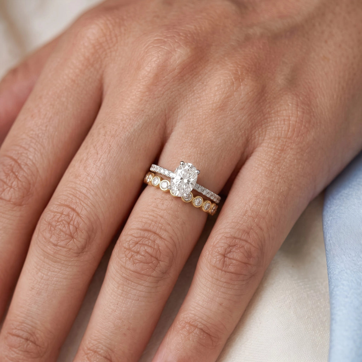 Gold Oval Halo Statement Ring