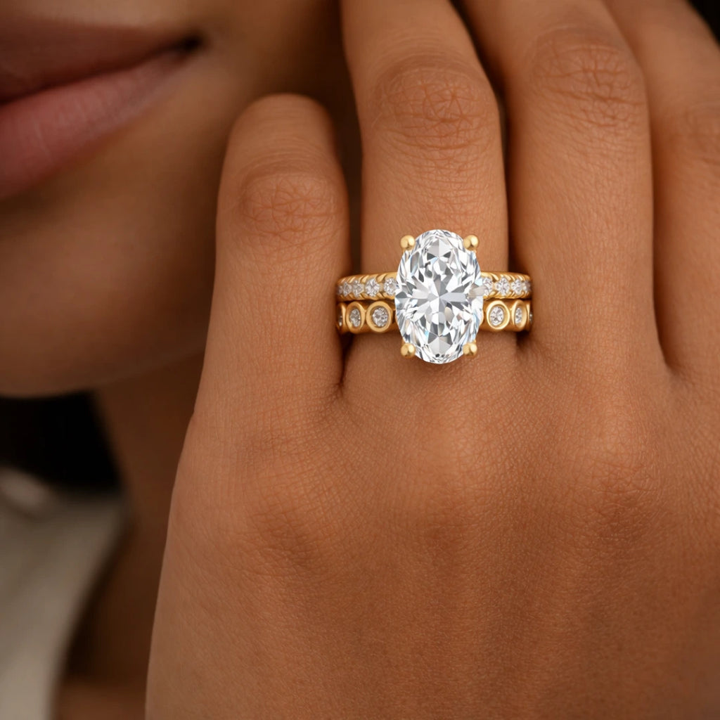 Gold Oval Halo Statement Ring