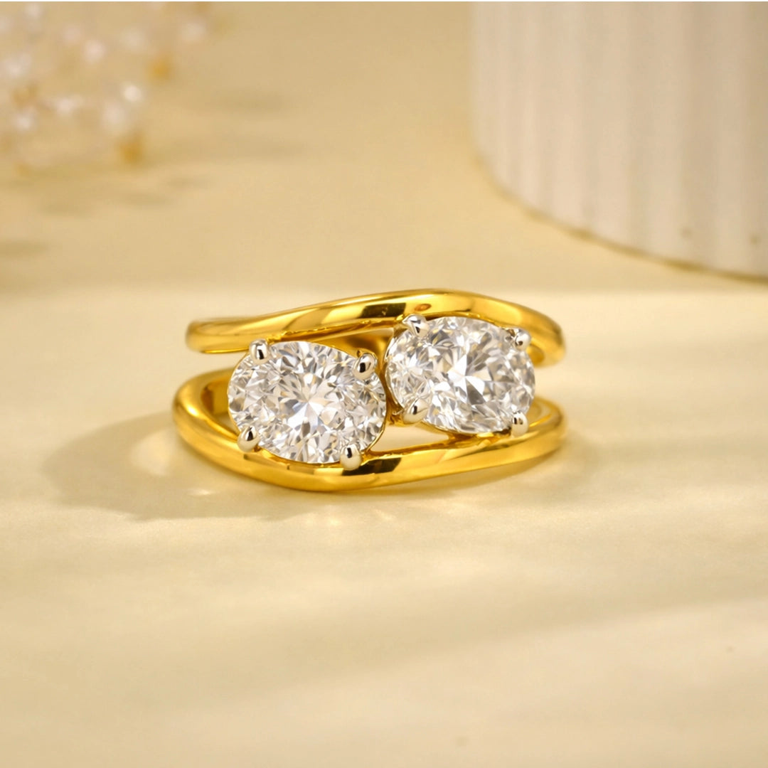 Gold Twin Solitaire Bypass Ring