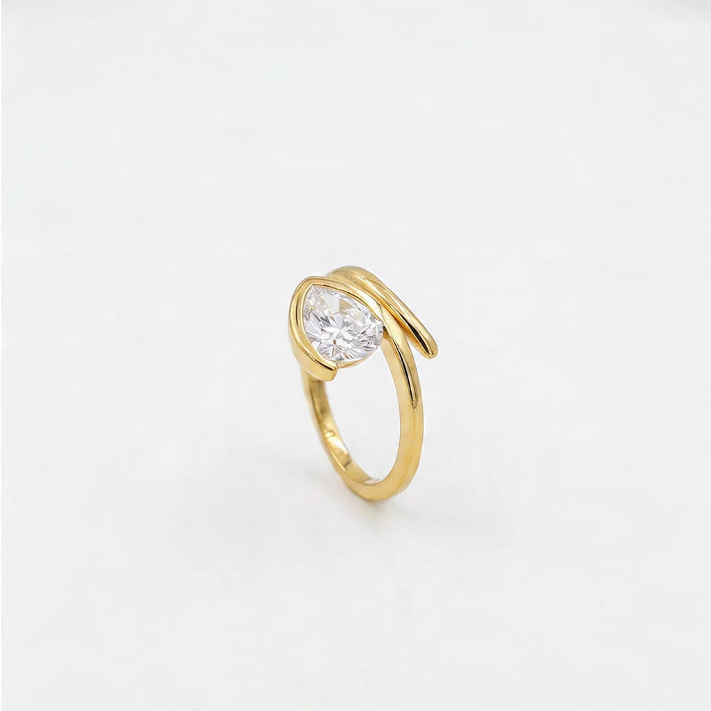 Gold Pear Wrap Solitaire Ring