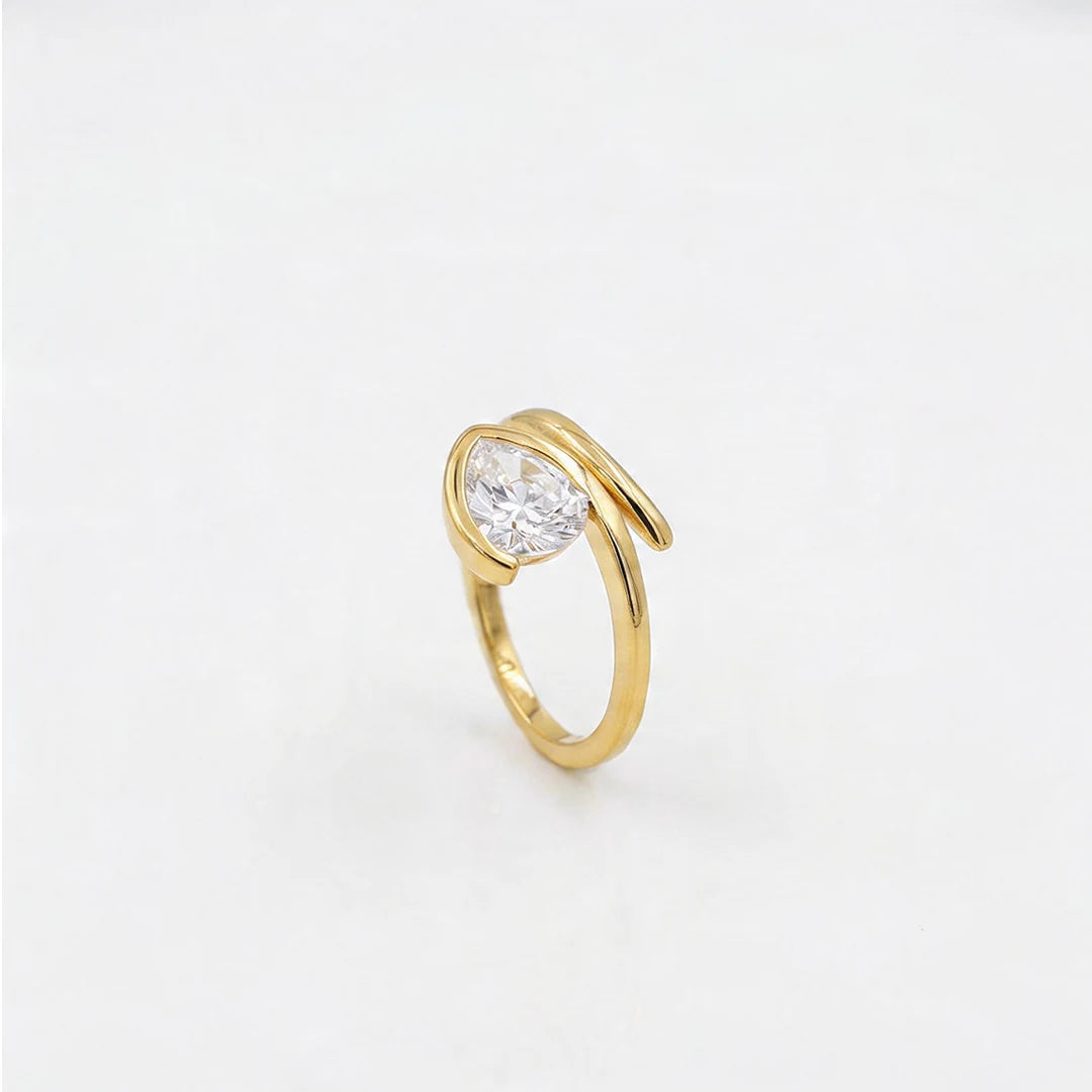 Gold Pear Wrap Solitaire Ring