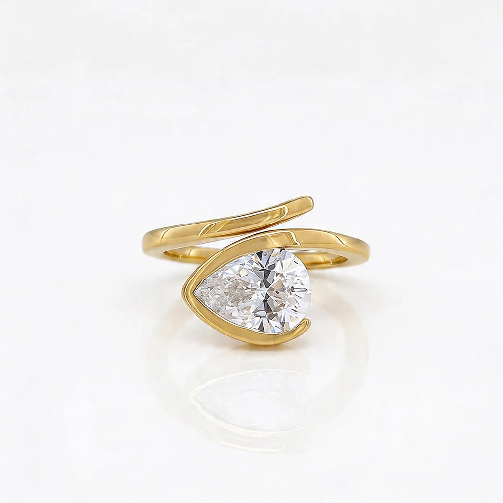 Gold Pear Wrap Solitaire Ring