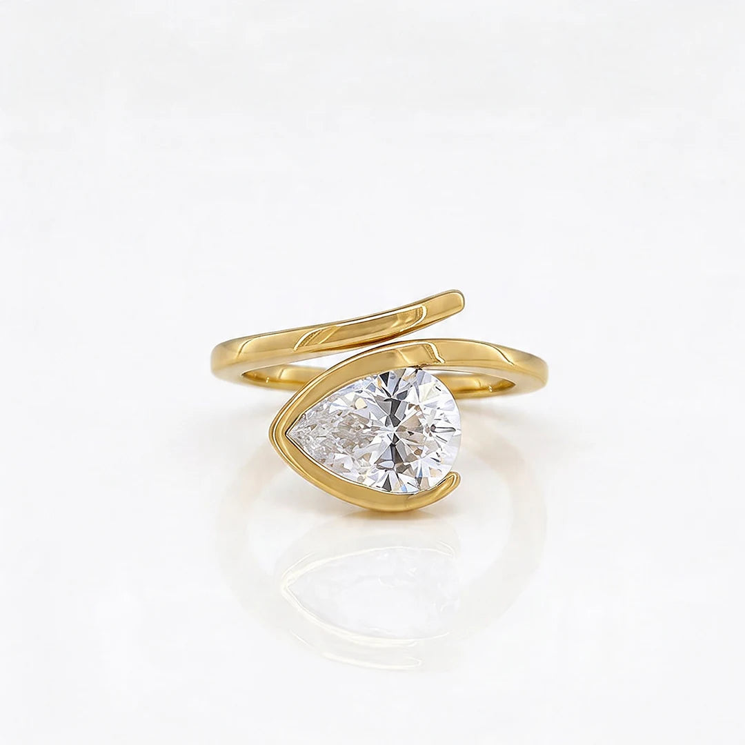 Gold Pear Wrap Solitaire Ring
