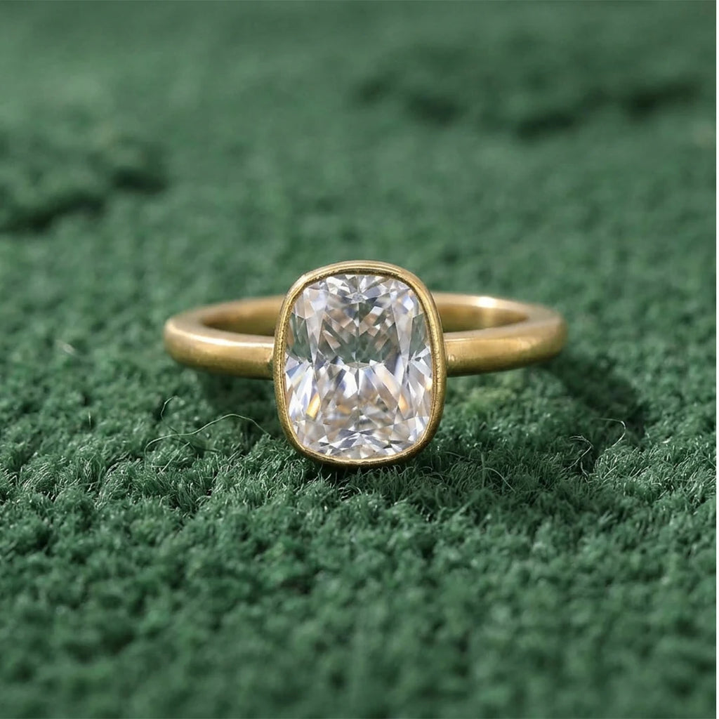 Gold Cushion Bezel Solitaire Ring