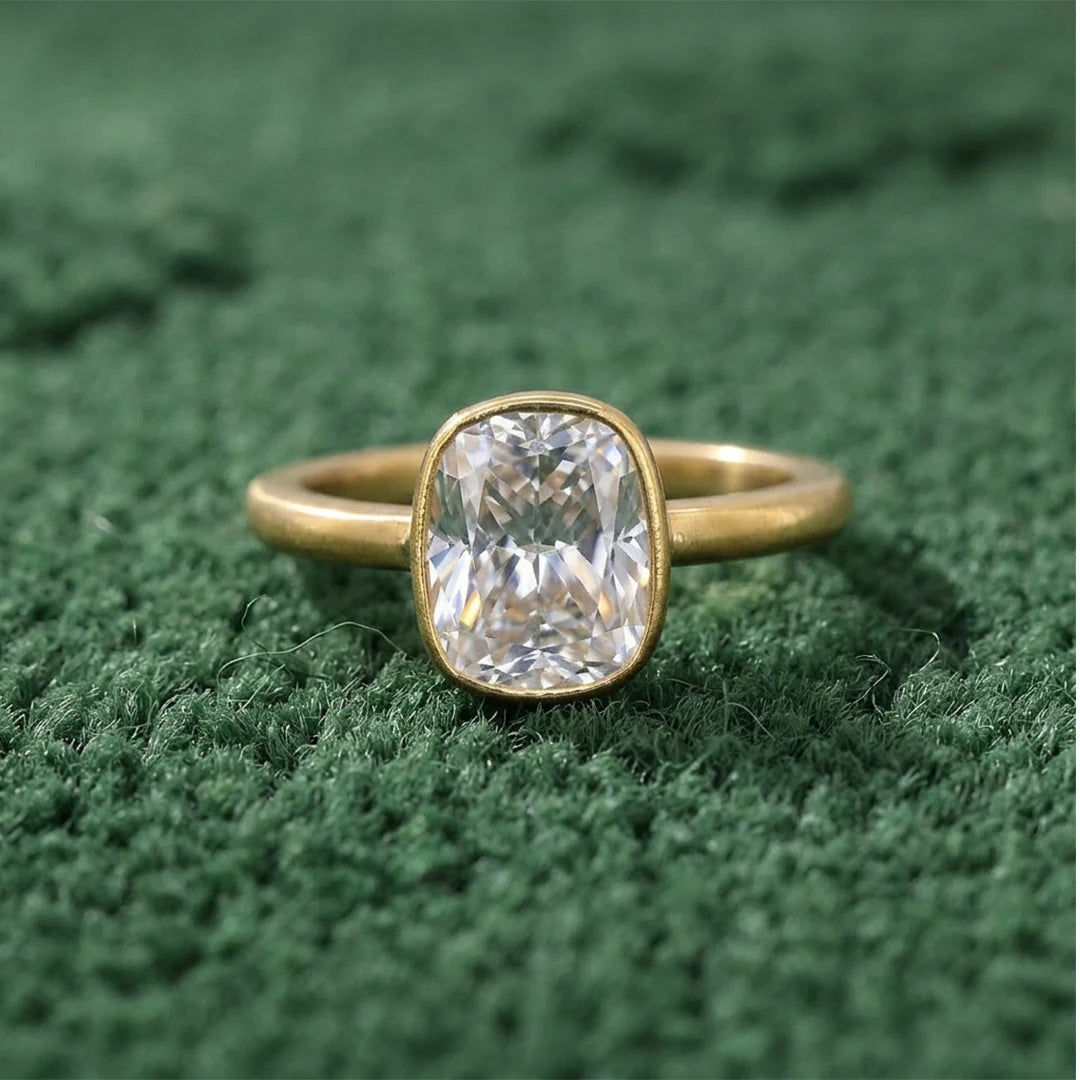 Gold Cushion Bezel Solitaire Ring