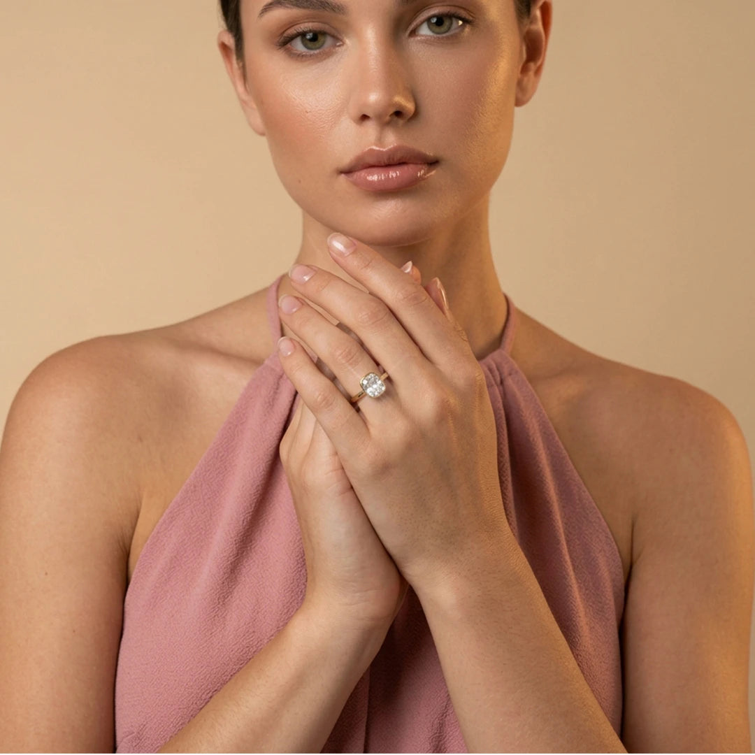 Gold Cushion Bezel Solitaire Ring