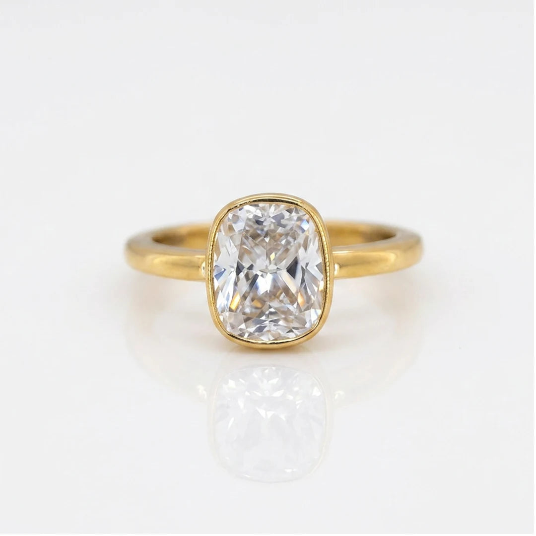 Gold Cushion Bezel Solitaire Ring