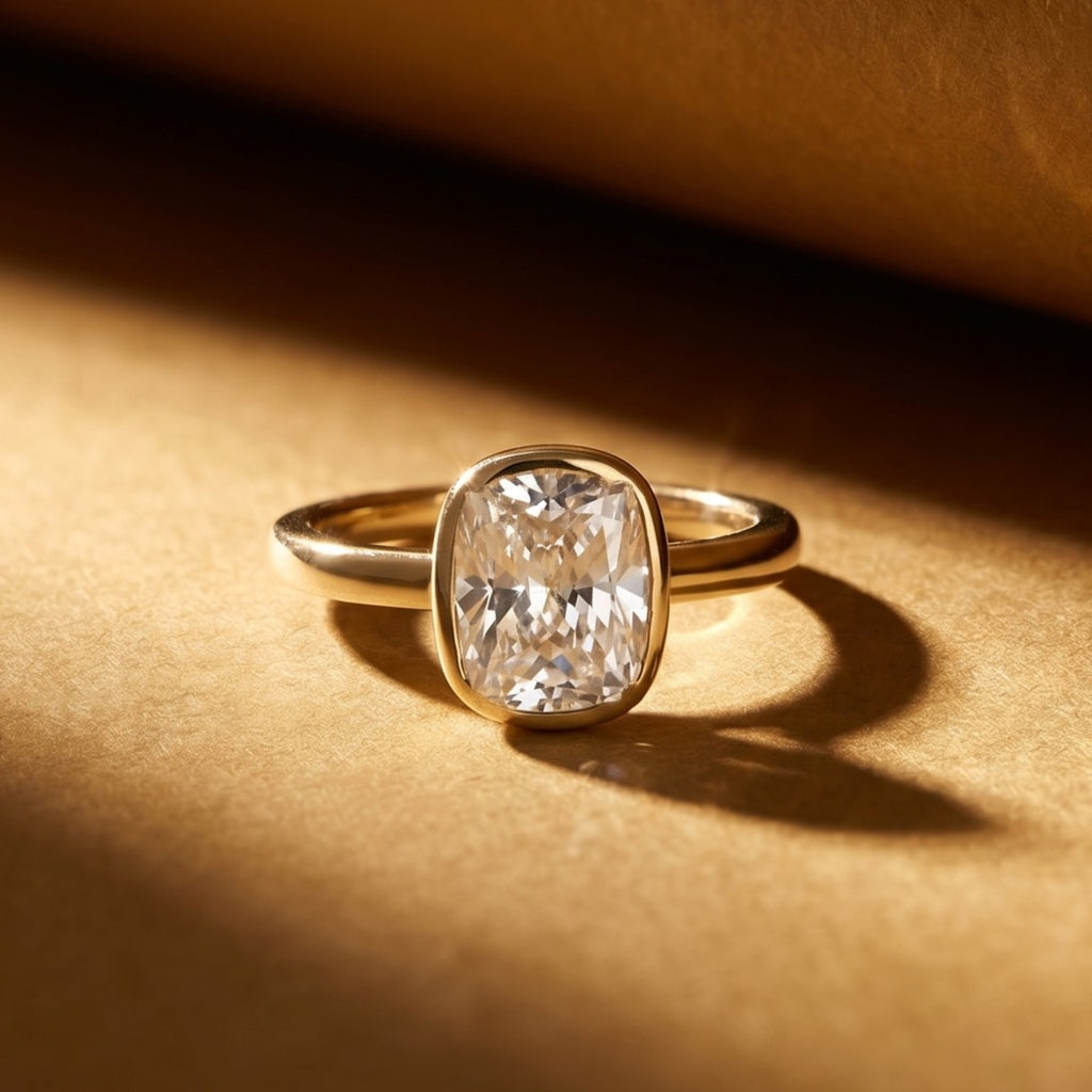 Gold Cushion Bezel Solitaire Ring