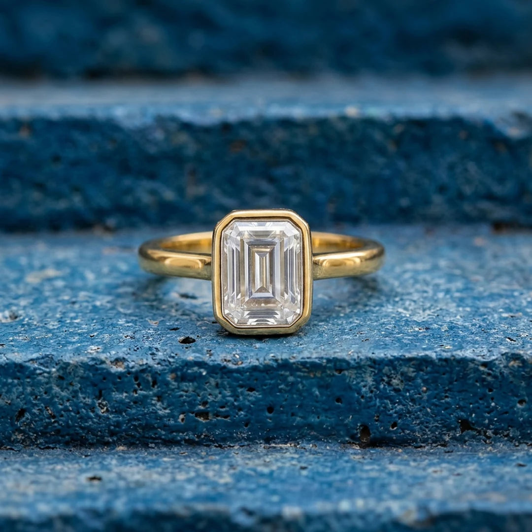 Gold Emerald Cut Bezel Ring