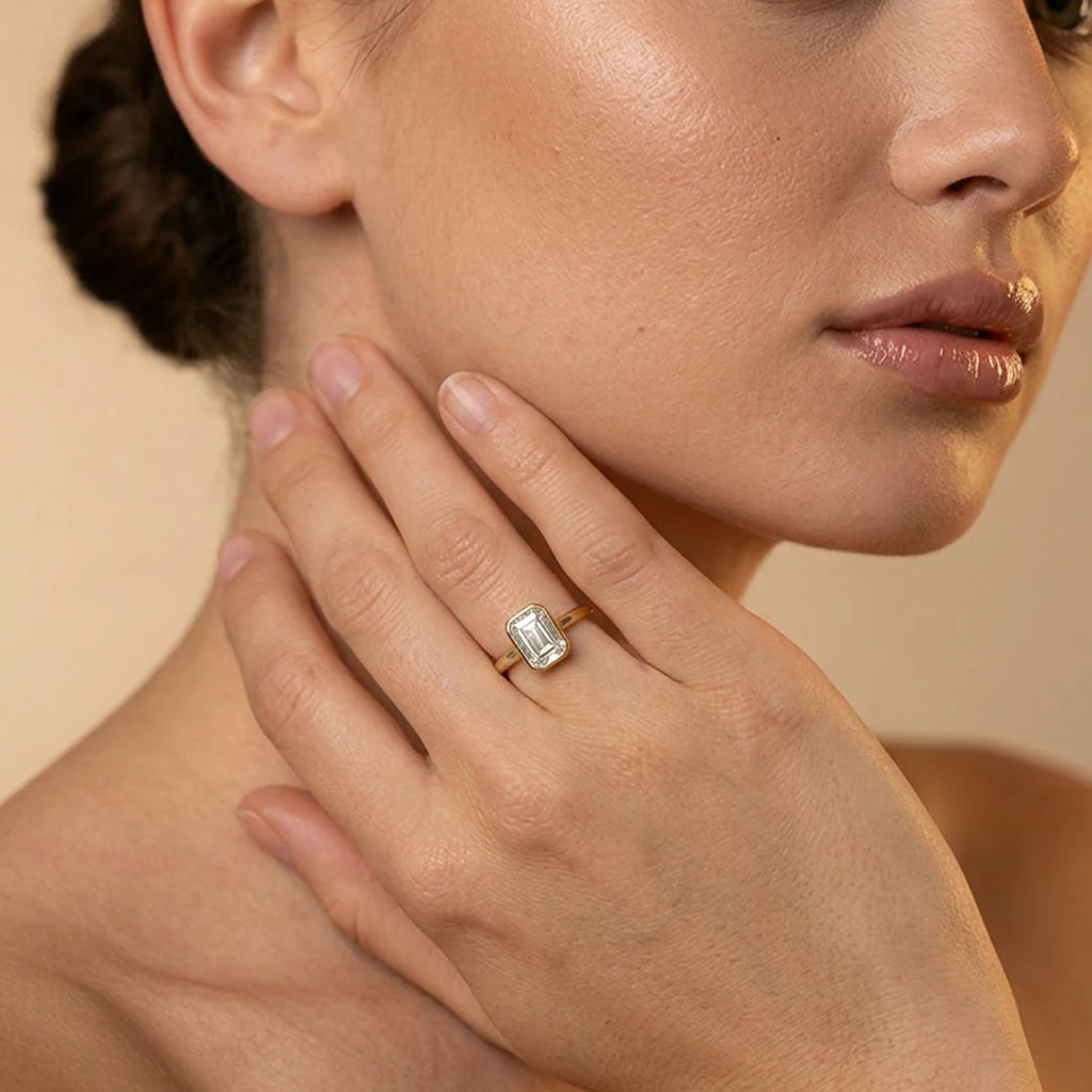 Gold Emerald Cut Bezel Ring