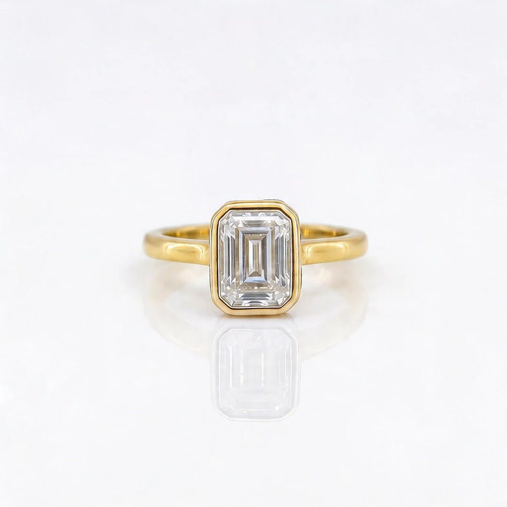 Gold Emerald Cut Bezel Ring