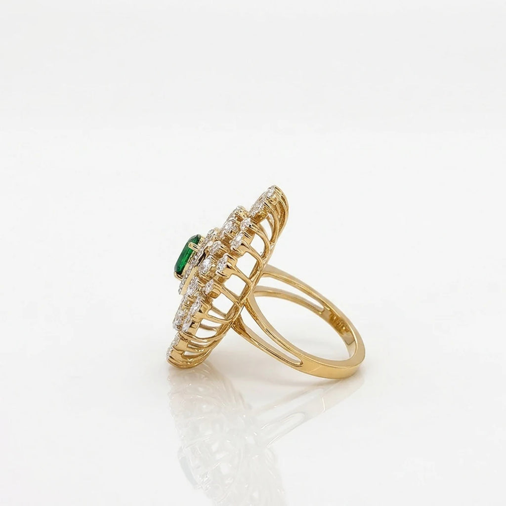 Gold Green Oval Floral Halo Ring