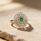 Gold Green Oval Floral Halo Ring