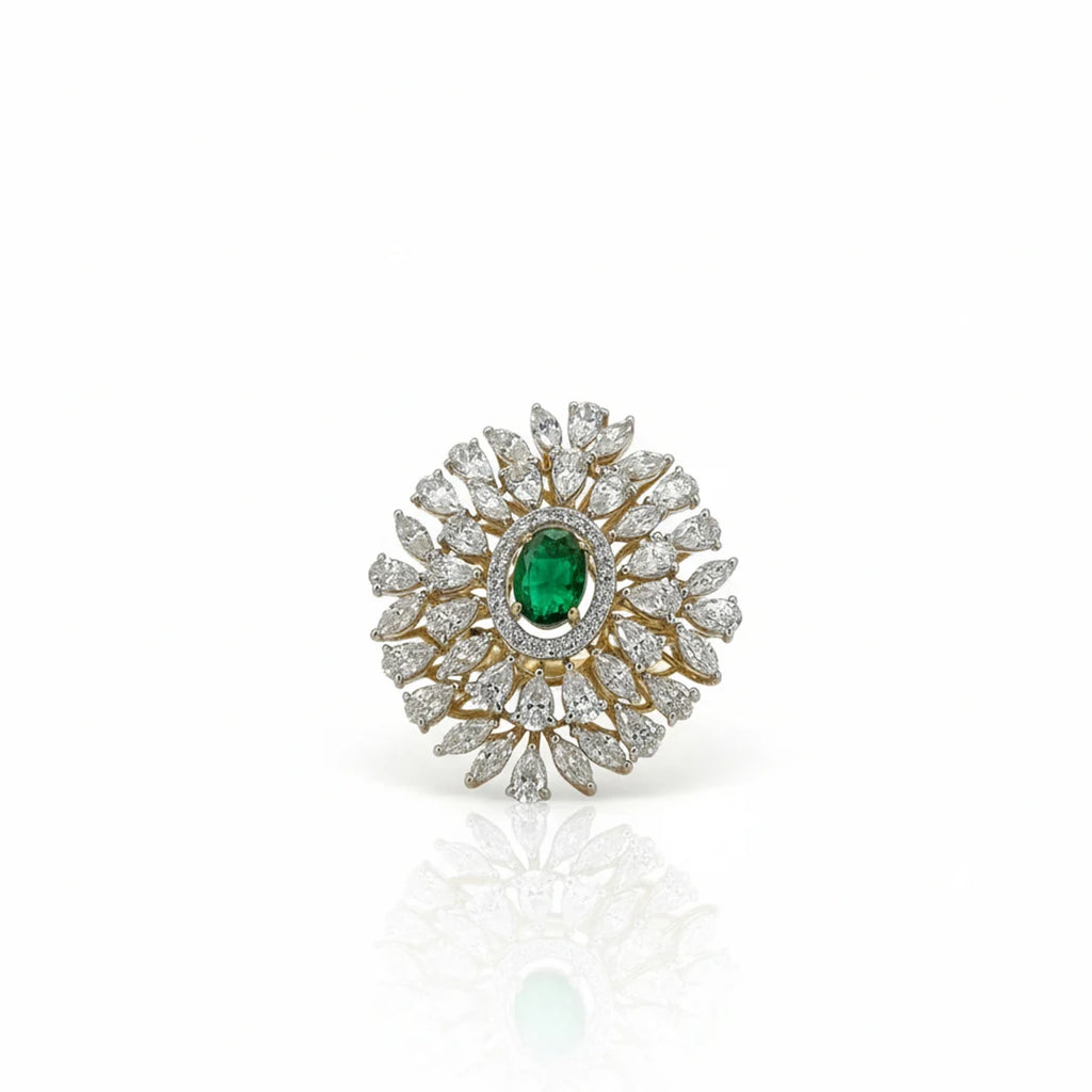 Gold Green Oval Floral Halo Ring