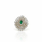Gold Green Oval Floral Halo Ring