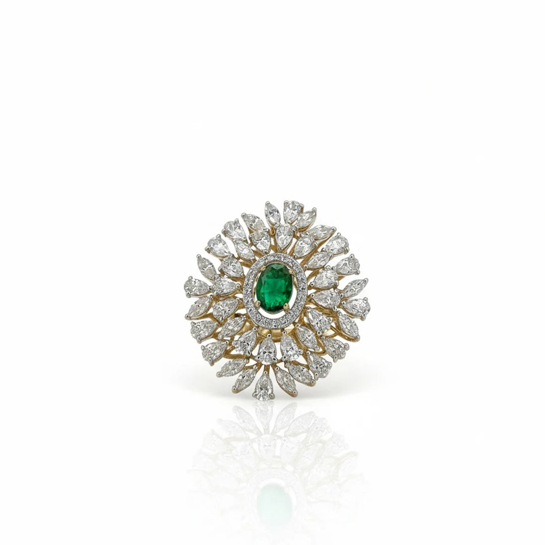 Gold Green Oval Floral Halo Ring