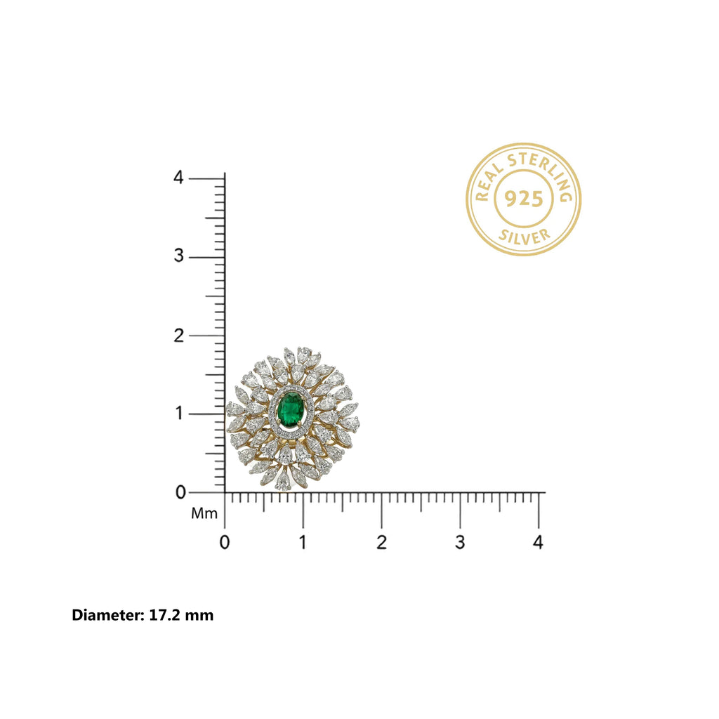 Gold Green Oval Floral Halo Ring