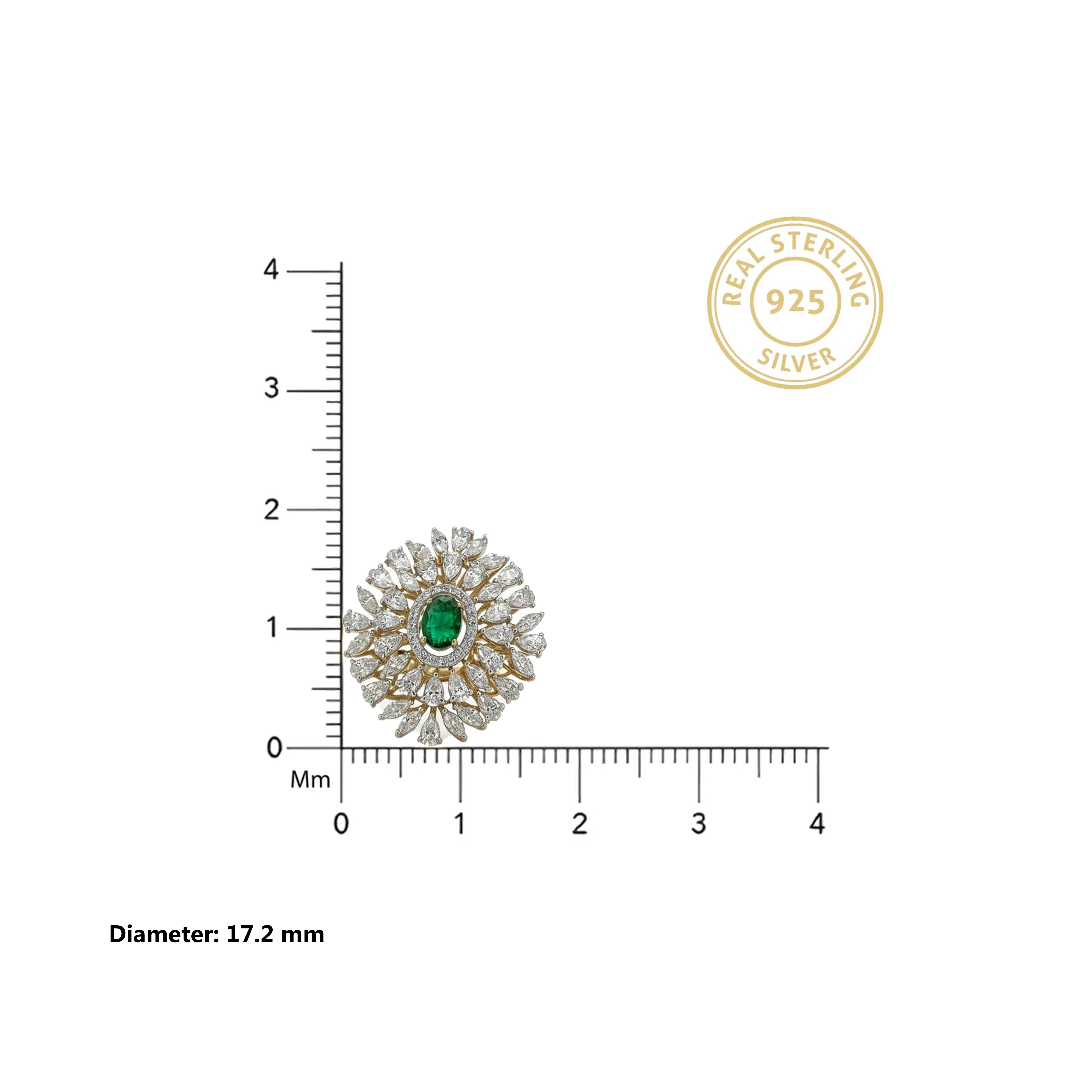 Gold Green Oval Floral Halo Ring