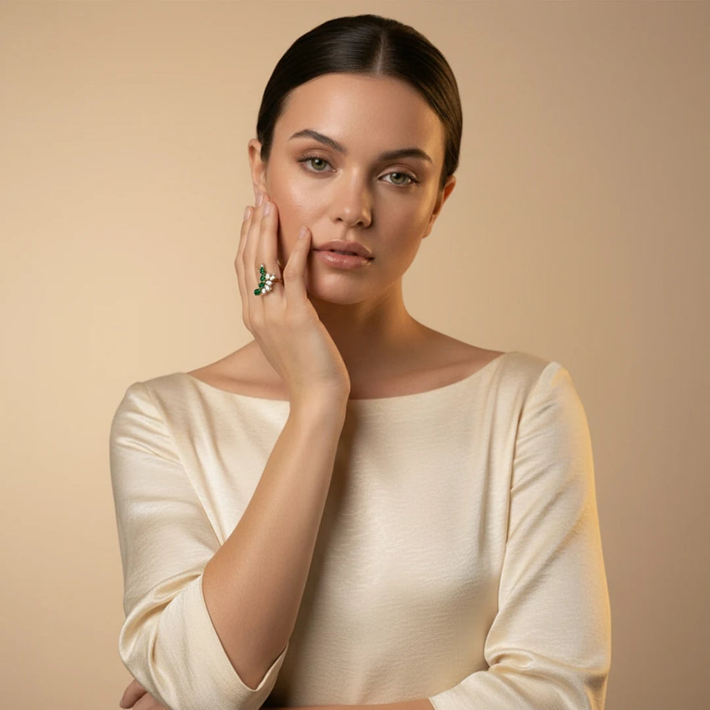 Gold Asymmetric Leaf Cluster Ring