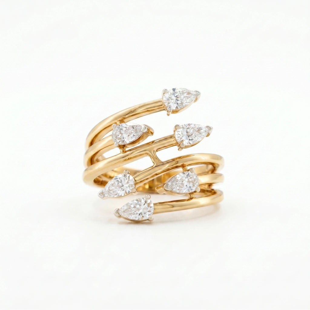 Gold Pear Cascade Wrap Ring