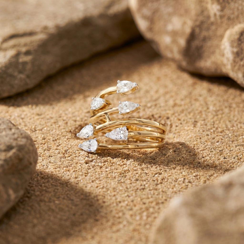 Gold Pear Cascade Wrap Ring