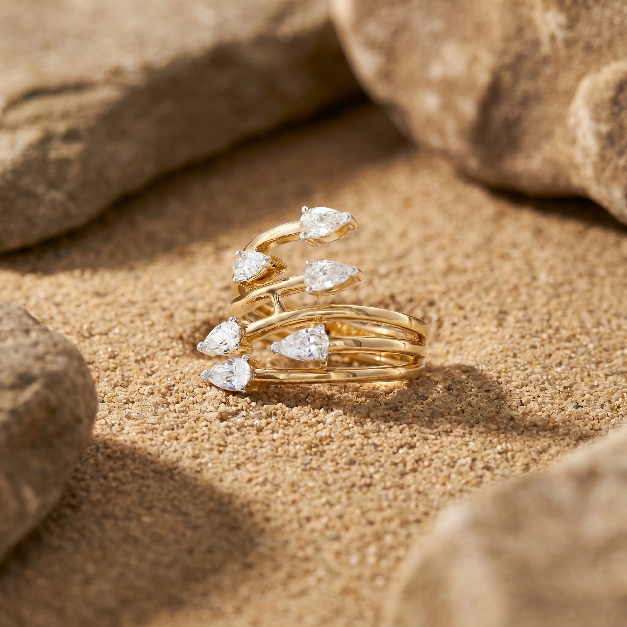 Gold Pear Cascade Wrap Ring