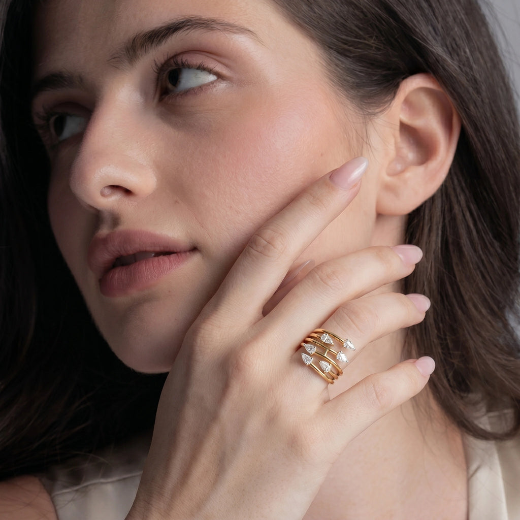 Gold Pear Cascade Wrap Ring