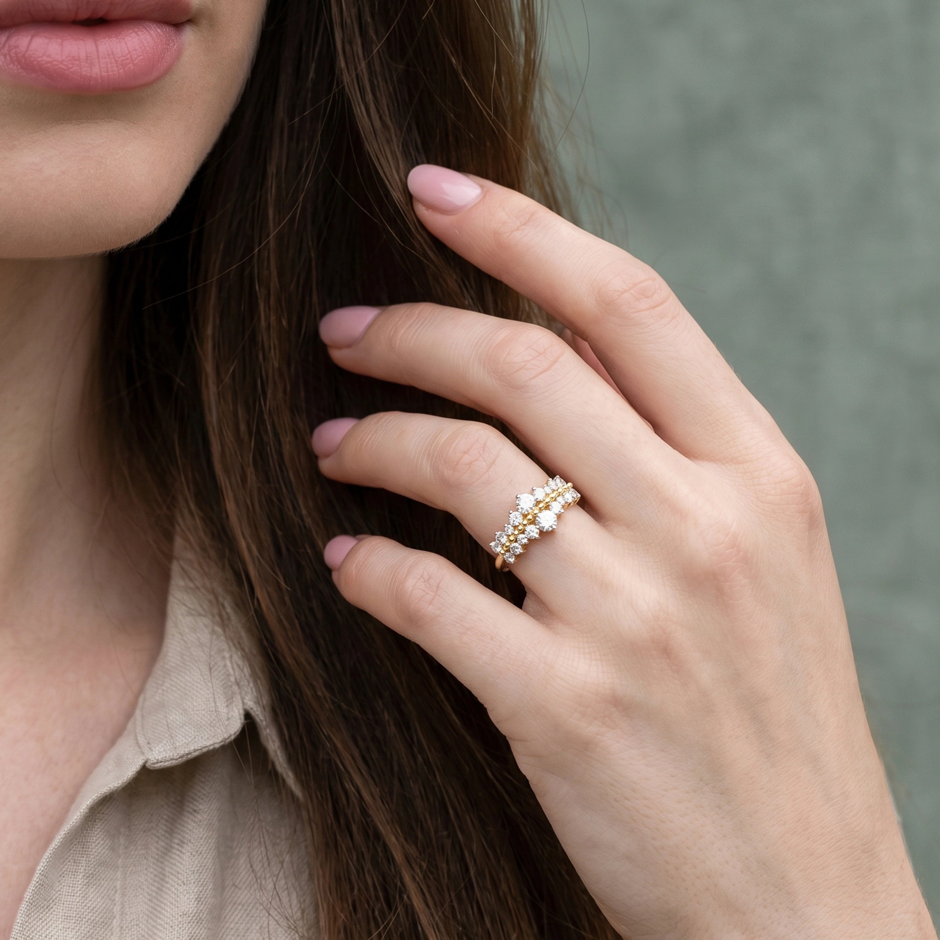Gold Dual Row Cluster Ring