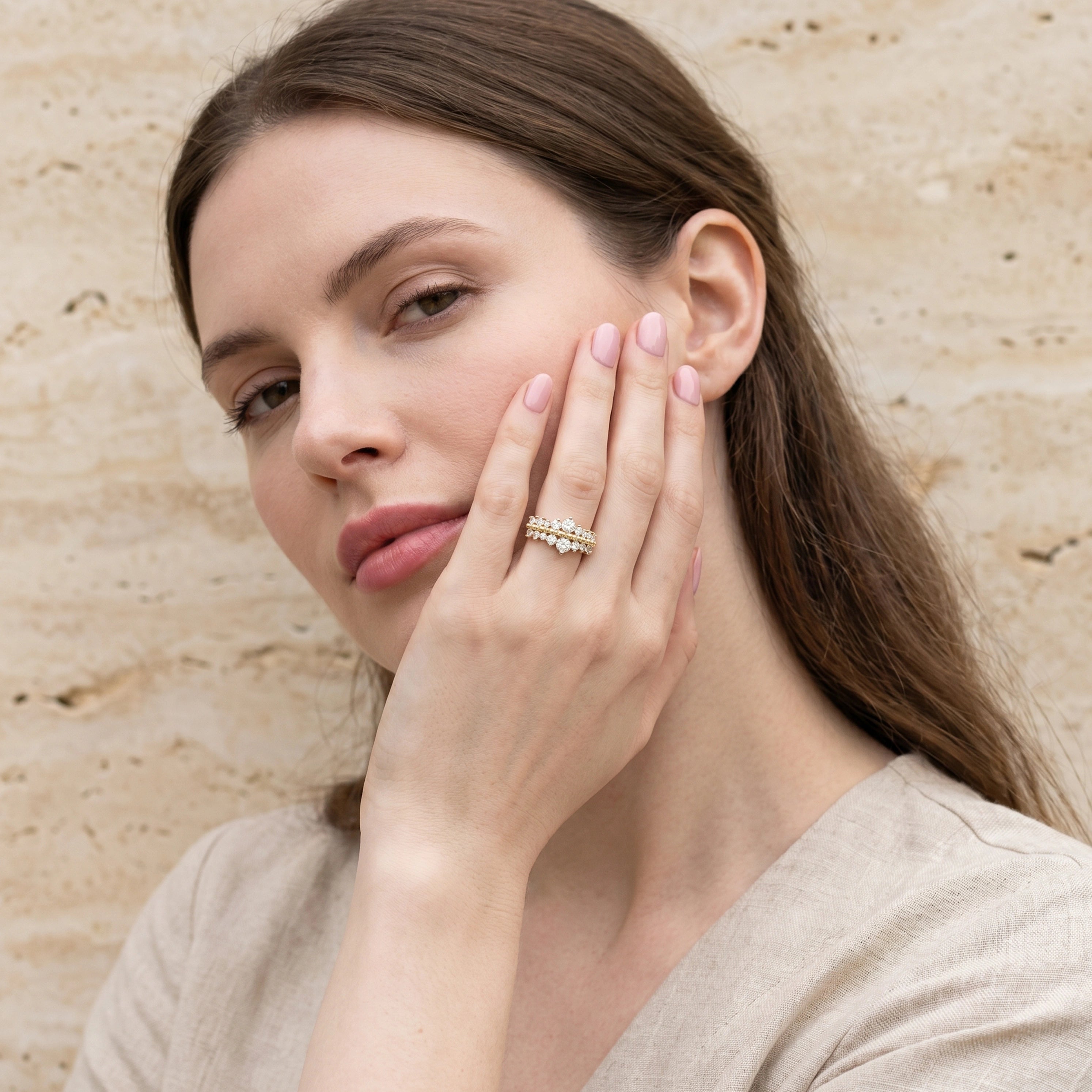 Gold Dual Row Cluster Ring