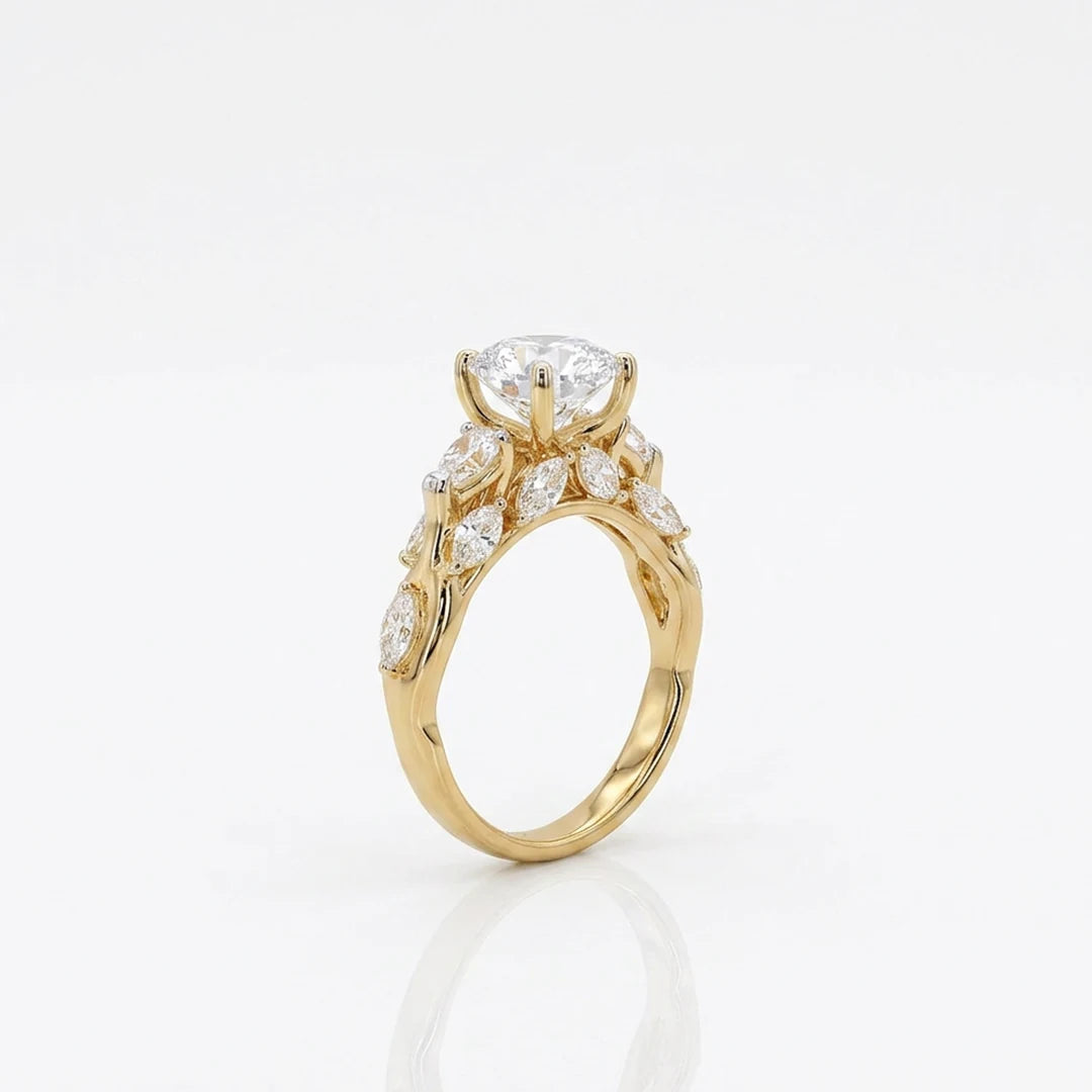 Gold Radiant Leaf Cluster Ring