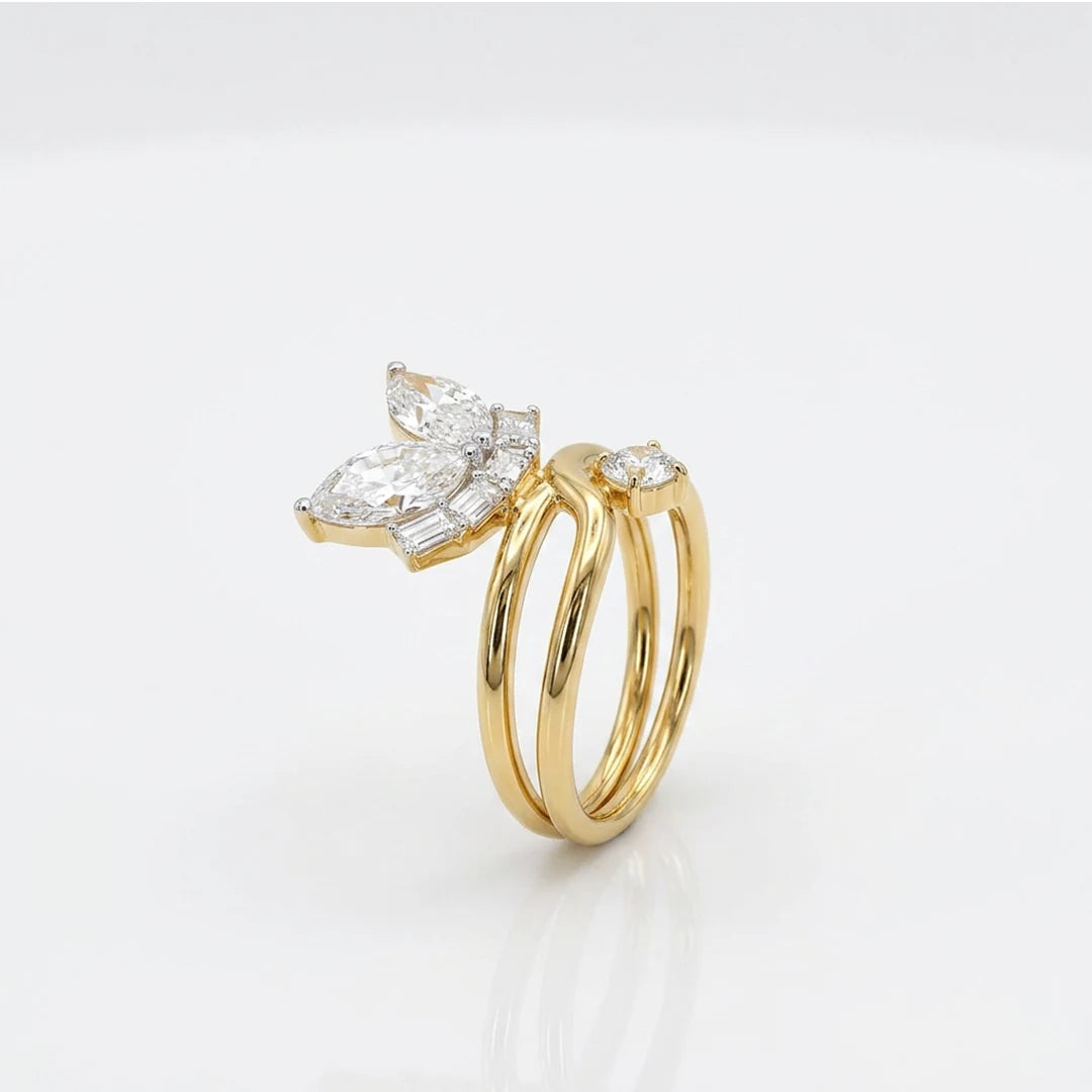 Gold Butterfly Bypass Marquise Ring