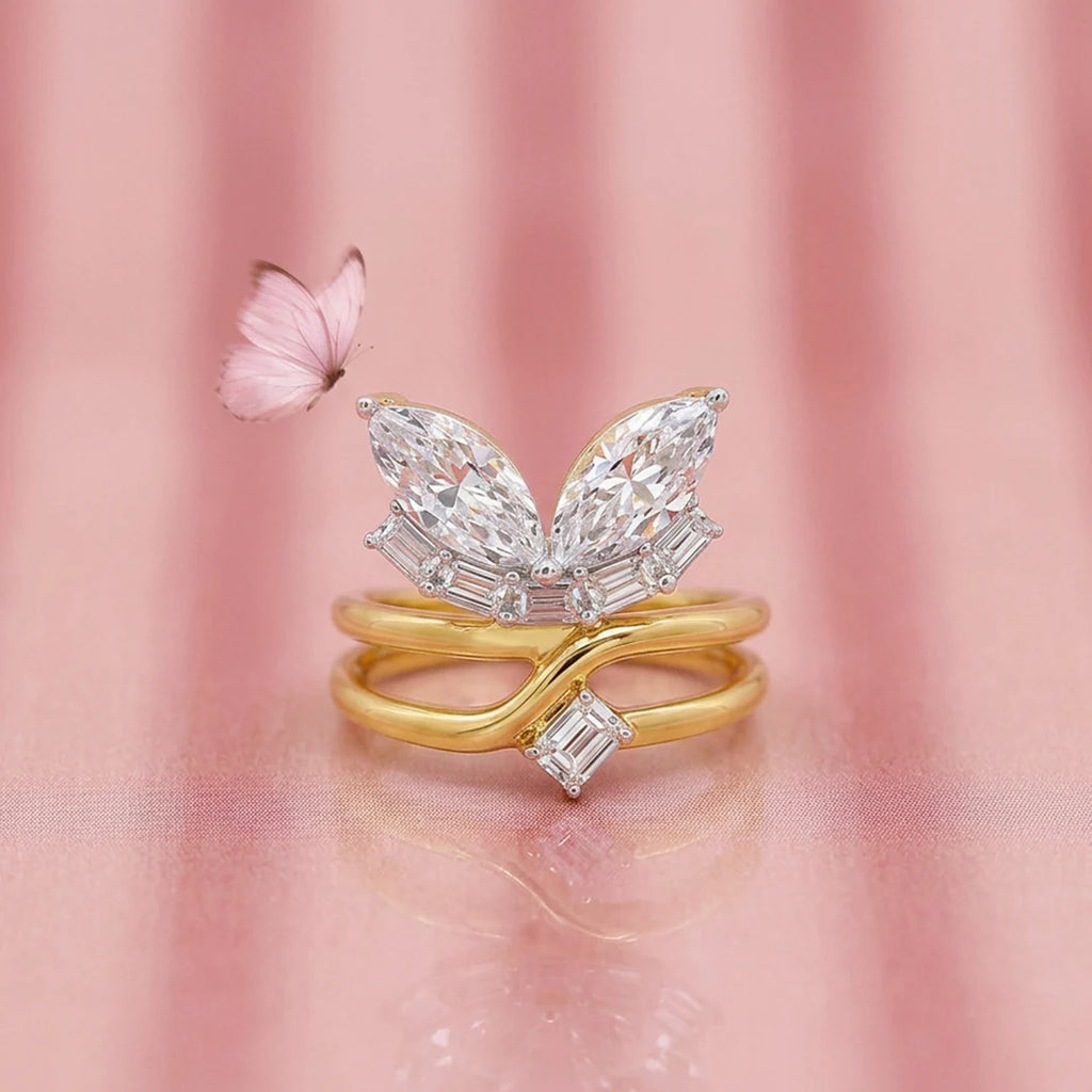 Gold Butterfly Bypass Marquise Ring