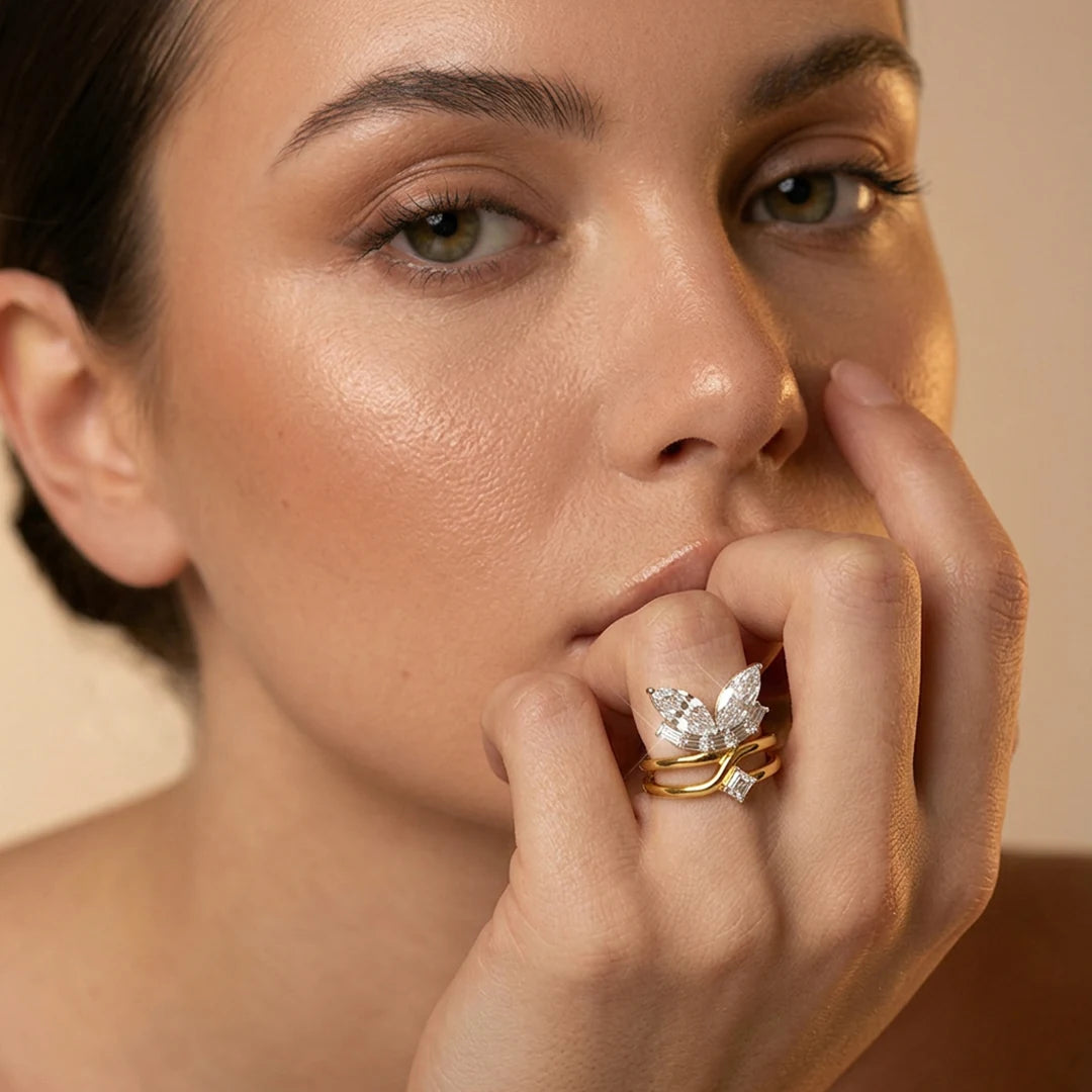 Gold Butterfly Bypass Marquise Ring