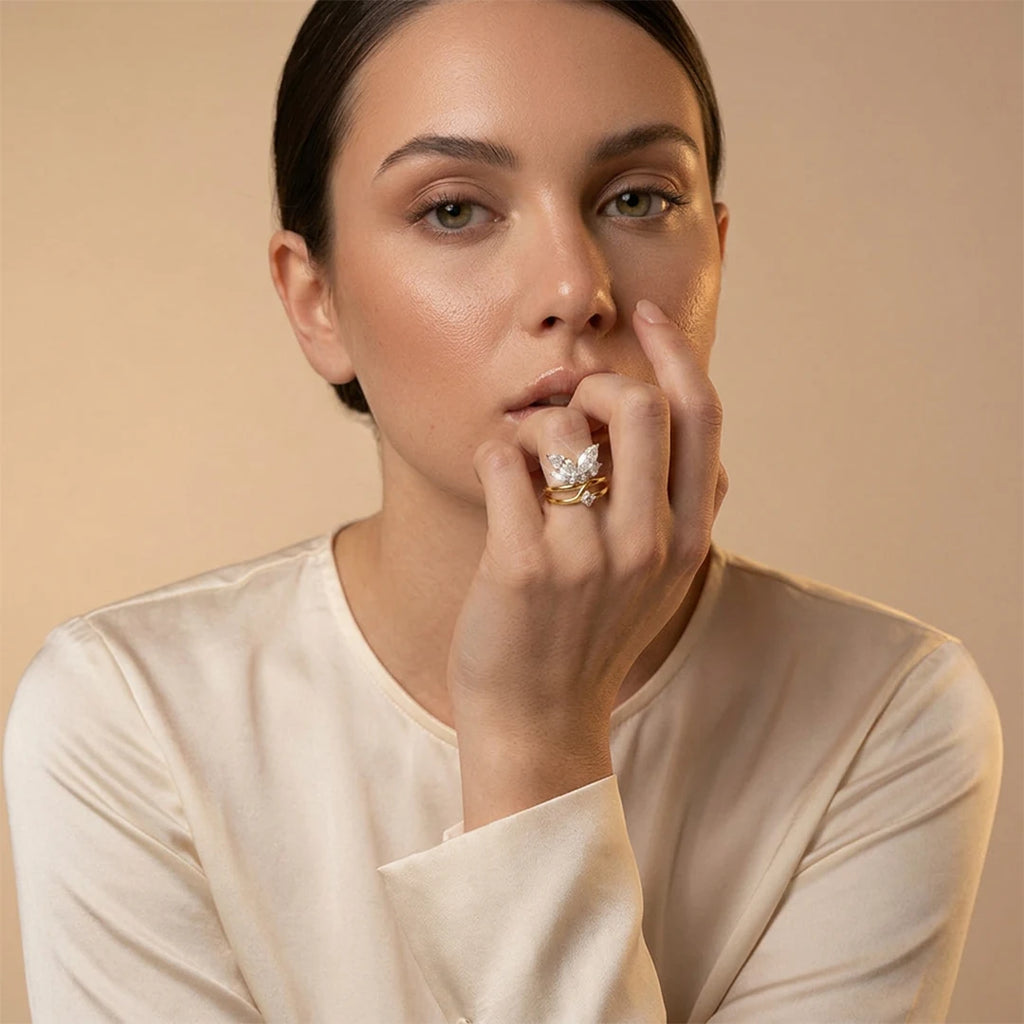 Gold Butterfly Bypass Marquise Ring