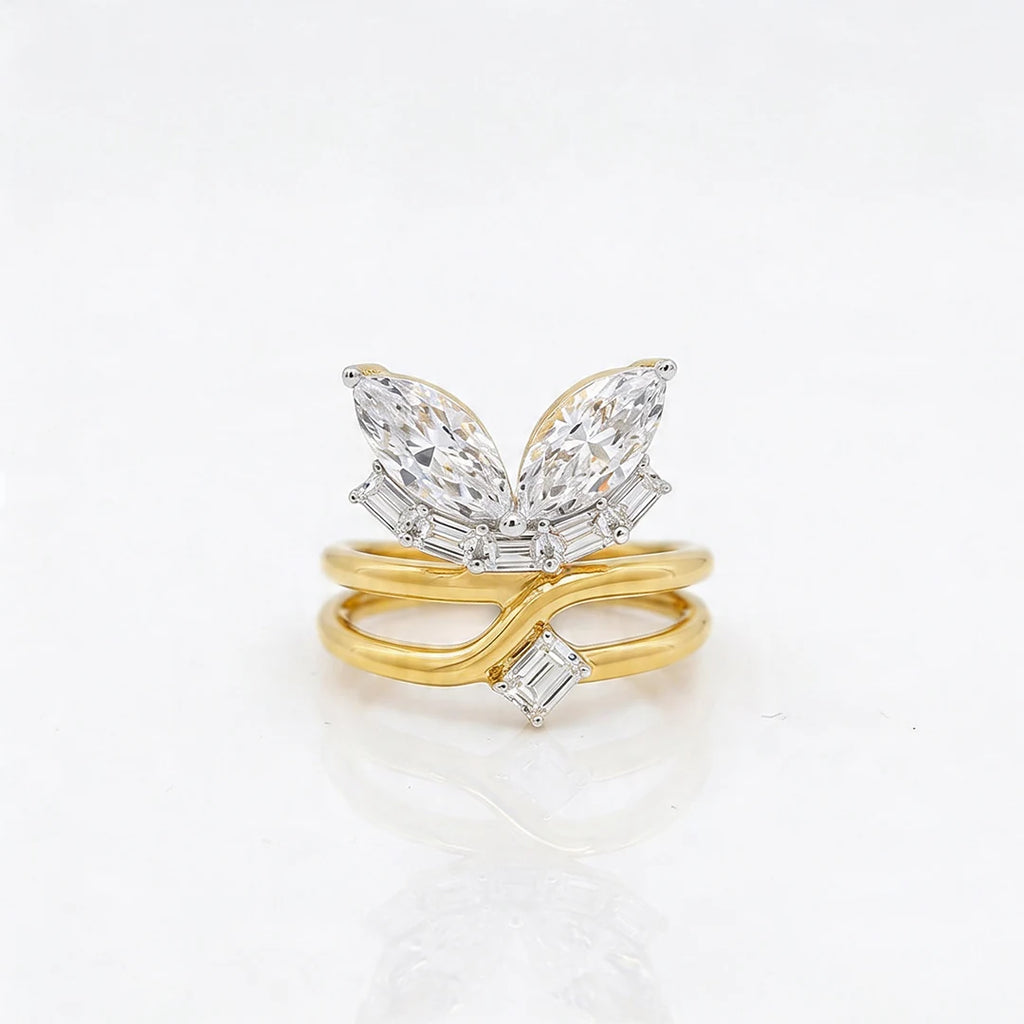 Gold Butterfly Bypass Marquise Ring