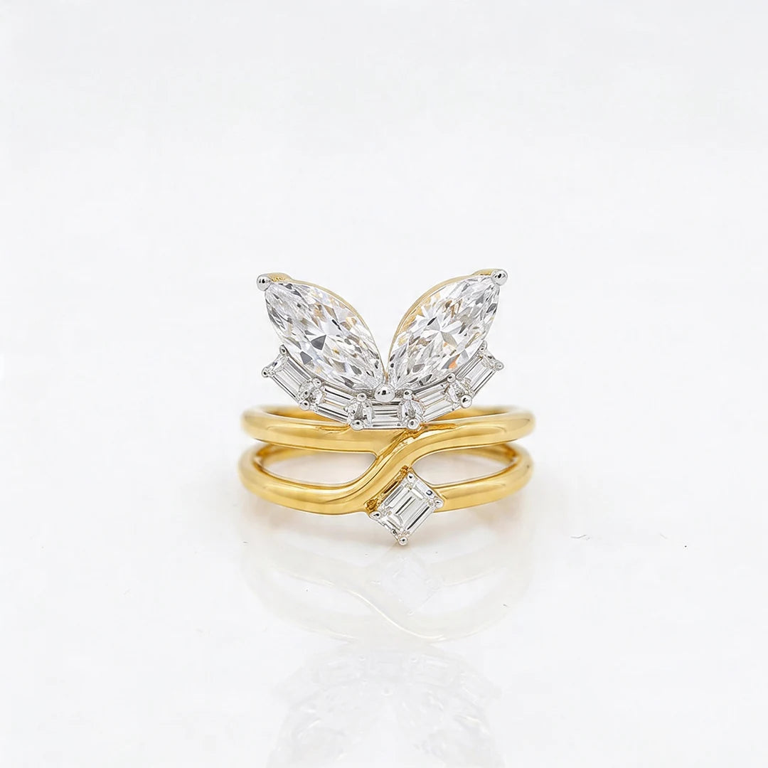 Gold Butterfly Bypass Marquise Ring