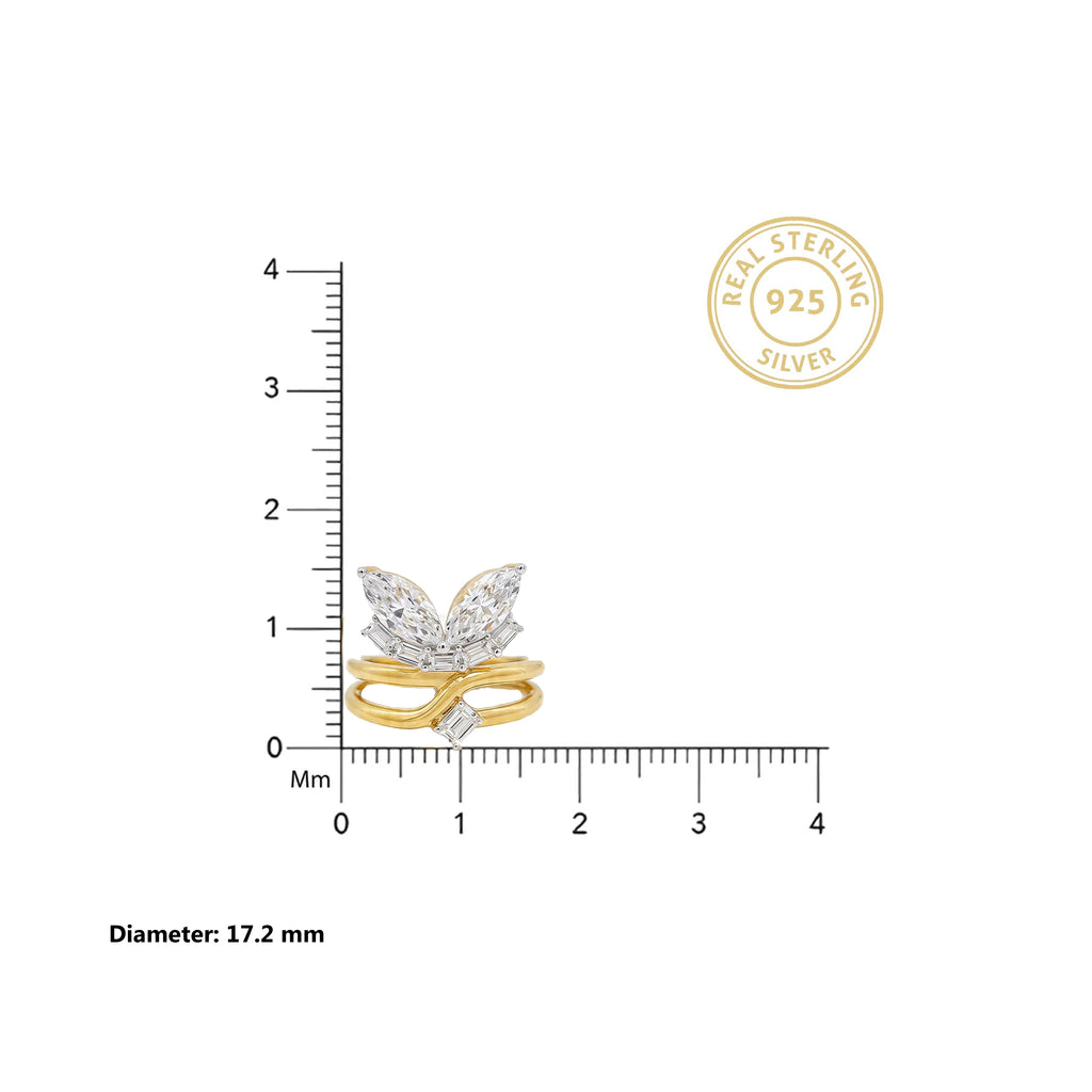 Gold Butterfly Bypass Marquise Ring